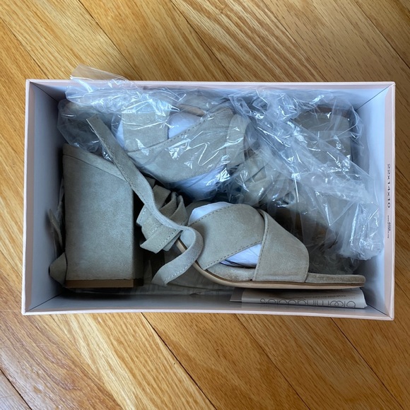 Grey/Taupe Suede Lace Up Heels - Picture 3 of 6